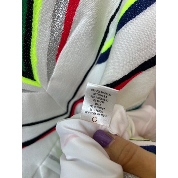 MILLY St. Tropez Allison Dress Sleeveless V-Neck Florescent Stripes Pockets 4 - Picture 5 of 9